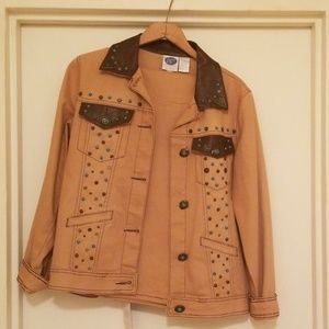 Women's light tan denim suit